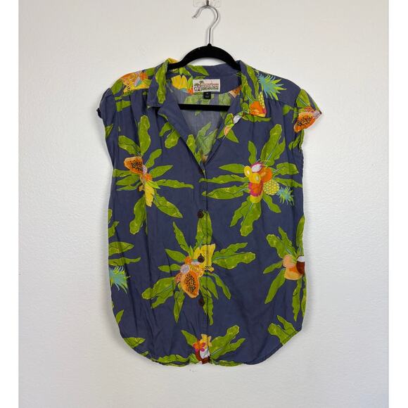 Pataloha Tencel Tropical Fruit Short Sleeve Collared Button Down Top 12 - Picture 1 of 5
